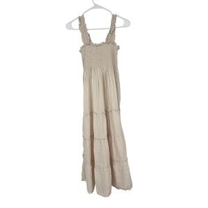 Quince European Linen Smocked Tiered Maxi Dress Oatmeal Beige Womens Small